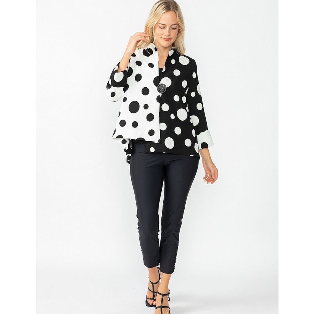 Black & White Polka Dot Asymmetrical Button-Front Blouse